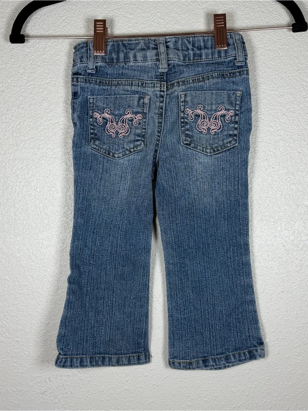 Vintage Y2K Toddler Girls 24M Floral Embroidered Flare Denim Jeans Hippie Casual